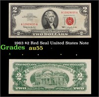 1963 $2 Red Seal United States Note Grades Choice