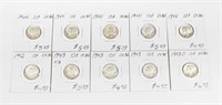 10 UNCIRCULATED MERCURY DIMES - 1942 to 1944