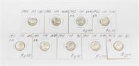 9 UNCIRCULATED MERCURY DIMES - 1941 to 1942