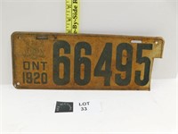 1920 ONTARIO LICENCE PLATE