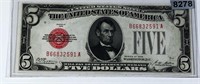 1928 US $5 Red Seal Bill UNCIRCULATED