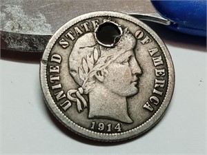 OF) 1914 full liberty silver Barber dime
