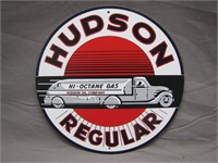 Round Hudson Regular Gasoline Metal Wall Sign