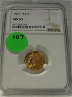 1927 INDIAN $2.50 GOLD - GRADED MS63
