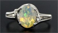 Natural Oval 1.31 ct Fire Opal & Diamond Ring