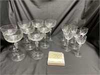 15 pcs Victorian etched crystal stemware