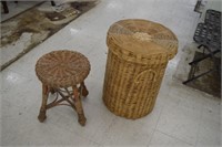 Wicker Stool & Basket w/ Lid