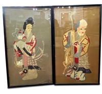 Pair of Late Qing Dynasty Embroidered Panels,