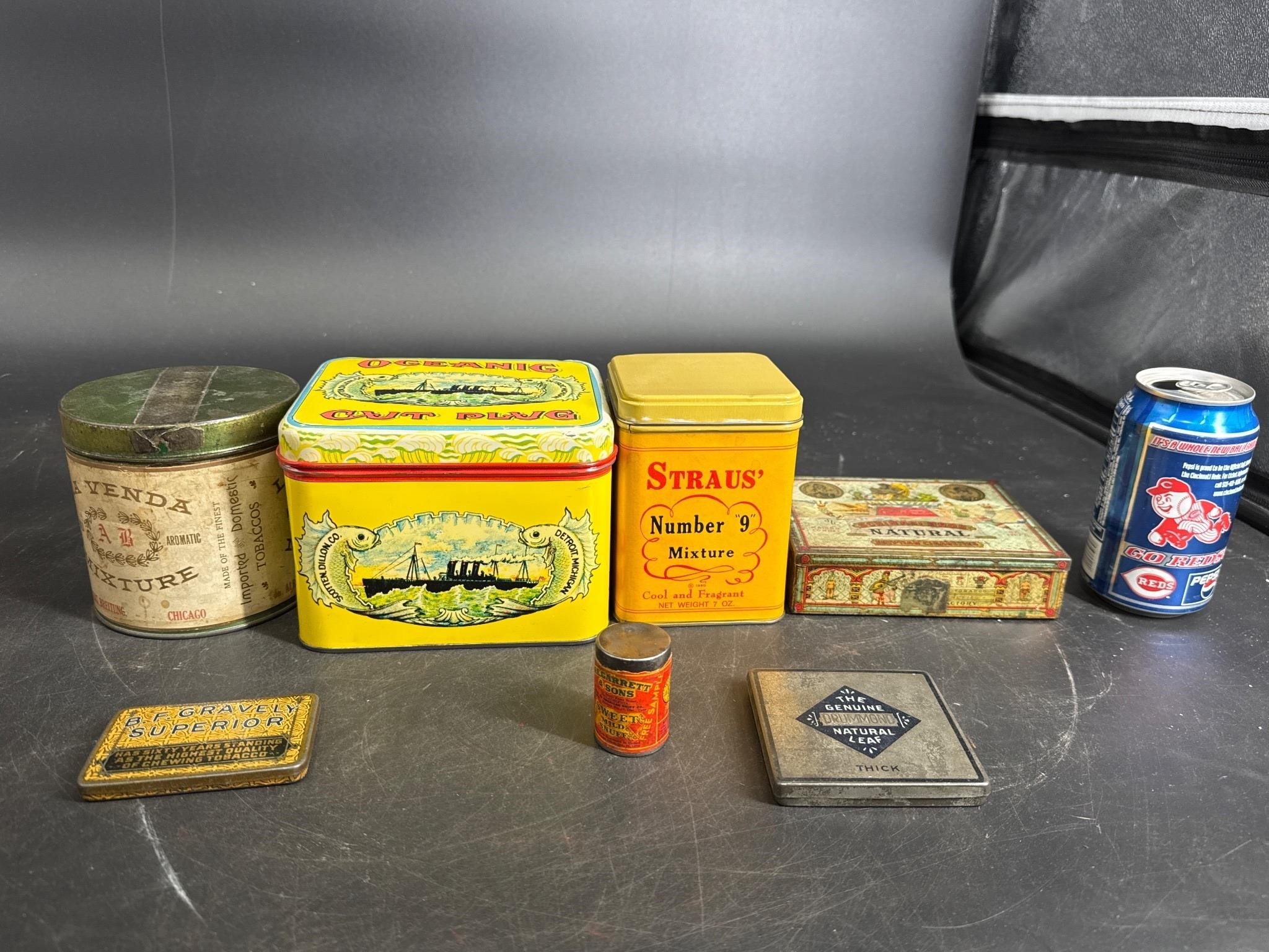 LOT OF 7 MIXED TOBACCO TINS CANS ALL FOR ONE MONEY