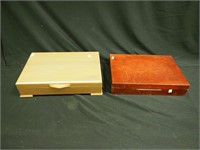Two wooden silverware storage boxes