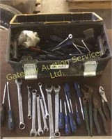 Tool box with tools. Wrenches, screwdrivers,