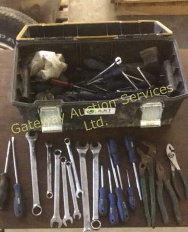Tool box with tools. Wrenches, screwdrivers,