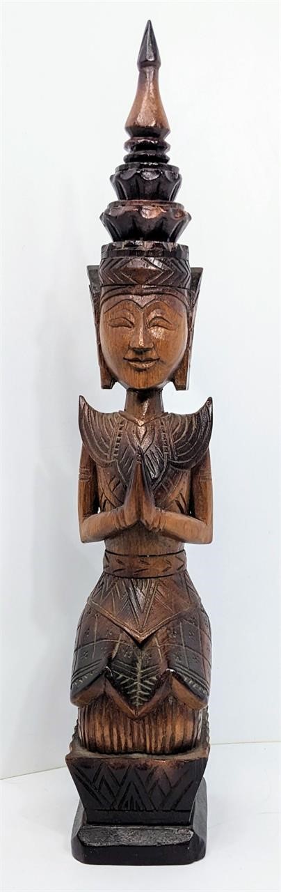 Carved Teak Wood Thai Praying Buddha