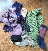 Collection Of Knitted Scarves, Hats, Socks & More
