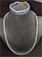 Joan Rivers Gray Faux Pearl Necklace & Bracelet
