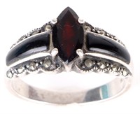 ANTIQUE STERLING SILVER BLACK ONYX LADIES RING