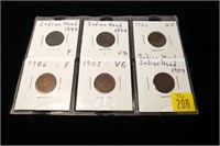 6- Indian Head cents: 1888, 1894, 1902, 1906, 1907