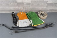2 PAIRS WELDING GLOVES / HUNTING KNIFE/ STRAPS