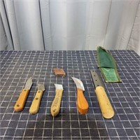 a4a3 5 Kinfolks, Stanley, and mo Wood Handle Knive