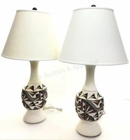 Pair Southwestern Acoma Style Polychrome Lamps