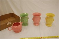 3 McCoy Vases & Fiesta Tea Pot