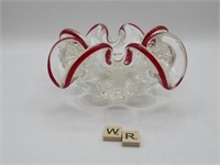 CRANBERRY FLASHED ROLLED ART GLASS BOWL