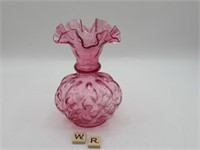 RUFFLED TOP CRANBERRY GLASS VASE