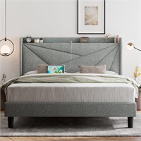 Feonase Queen Bed  USB  Light Gray  No Box Spring