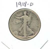 1918-D Walking Liberty Silver Half Dollar