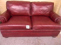 Ethan Allen Maroon Leather 2-Cushion Love Seat