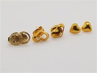 3 Pairs of 14kt gold stud earrings in different sh
