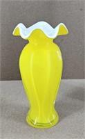 Yellow Canary Ruffled Blown Glass Vase