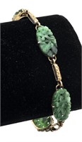 Antique Vermeil Silver Hand Carved Jade Bracelet