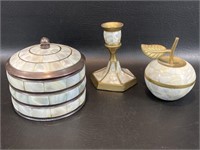 Mother of Pearl & Brass Apple & Candlestick &