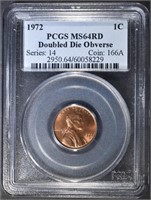 1972 LINCOLN CENT  PCGS MS-64 RD DOUBLED DIE OBV.