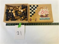 Carved Cork Chess Box and Pieces