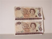 2X NEW ZEALAND ONE DOLLAR BANKNOTES