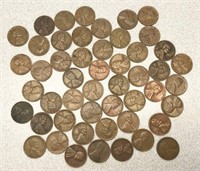 50pc Lincoln Wheat pennies, 1940's-1950's - not