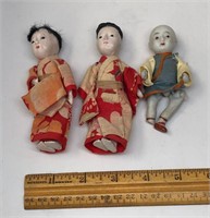 Three Antique Dolls with Kimonos