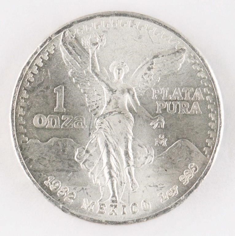 1982 MEXICO 1 OUNCE .999 SILVER COIN