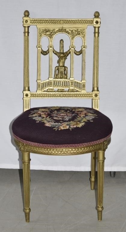 Neoclassic Gold Tone Petite Point Chair