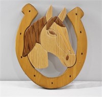 Wooden Horse in Horseshoe Wall Decor 12"