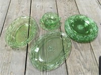 Green Depression Rose Pattern Glass