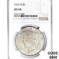 1923-D Silver Peace Dollar NGC MS60