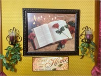 Wall Sconces, Framed Bible Picture & Blessing Sign