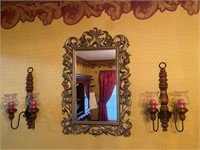 Decorative Wall Mirror & Pair of Sconces