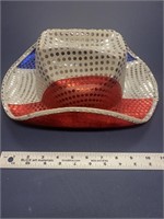 F1)Red white and blue cowboy hat. Has glitter dots