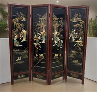Black Lacquer 4 Panel Oriental Screen 6 Foot