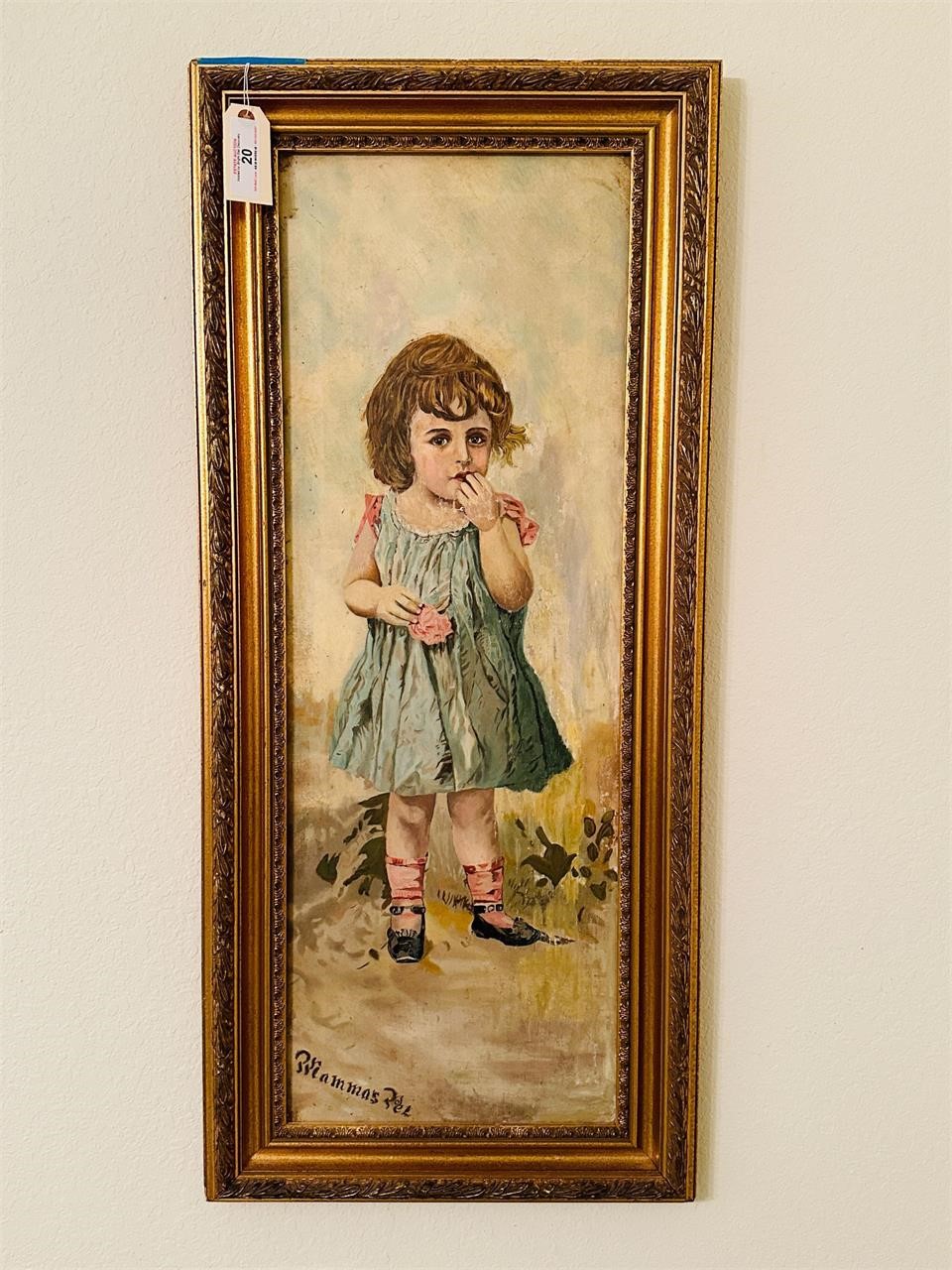 Framed Early Child Oil Painting on Canvas - O/C