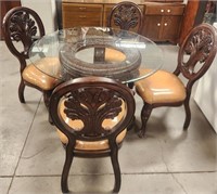 11 - ROUND, GLASS TOP TABLE W/ 4 CHAIRS